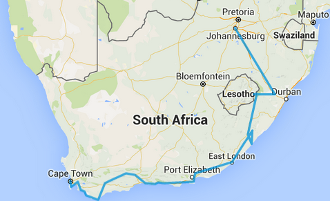 (English) Western Cape on bicycle, Eastern Cape on bakkie and taxi, Natal on train